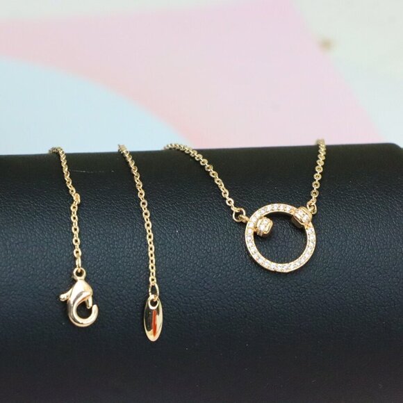 "Elegant Rose Gold Circle Pendant Necklace with Crystal Detailing, XPNL1896 - Picture 9 of 13